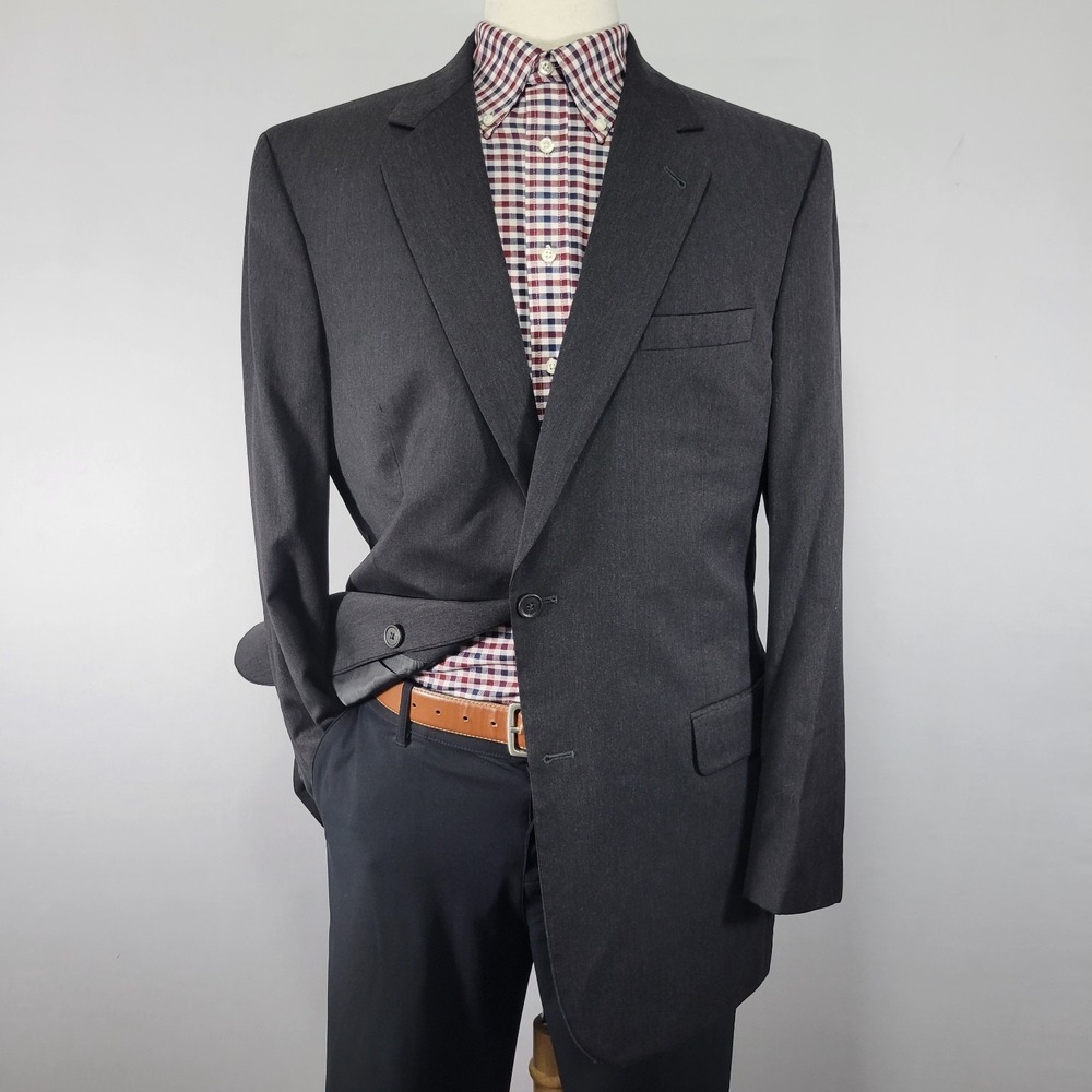 JOS A BANK Gordon Men's Sport Coat Blazer Two Button Charcoal Black Wool 42L